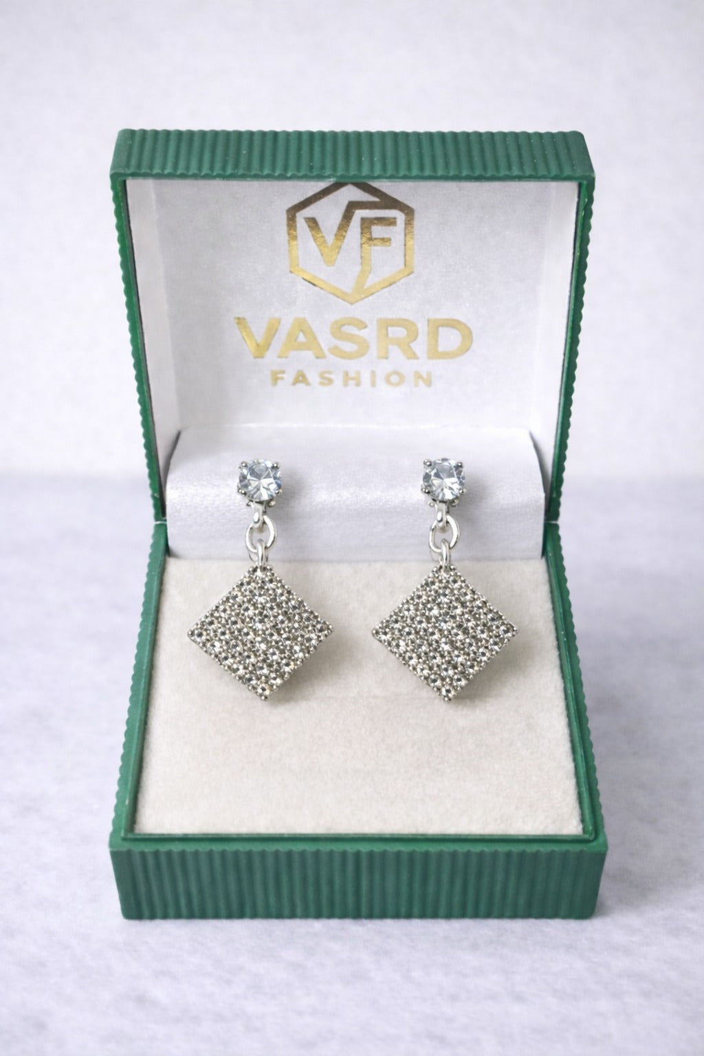 Sparkling Silver Crystal Square Drop Earrings