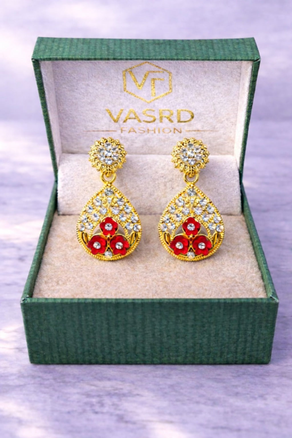Ruby Bloom Floral Crystal Teardrop Earrings