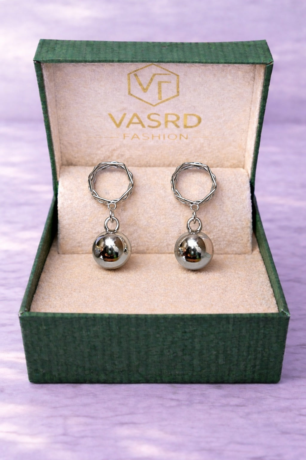 Modern Silver Geometric Drop Earrings with Polished Ball Dangle