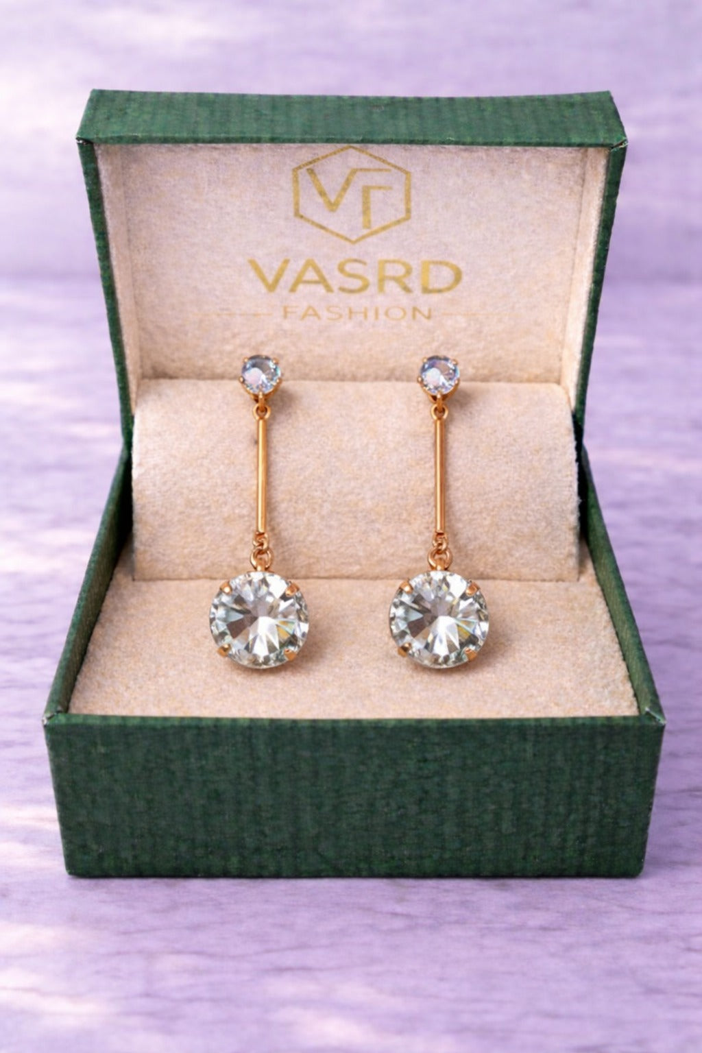 Crystal Solitaire Drop Bar Earrings