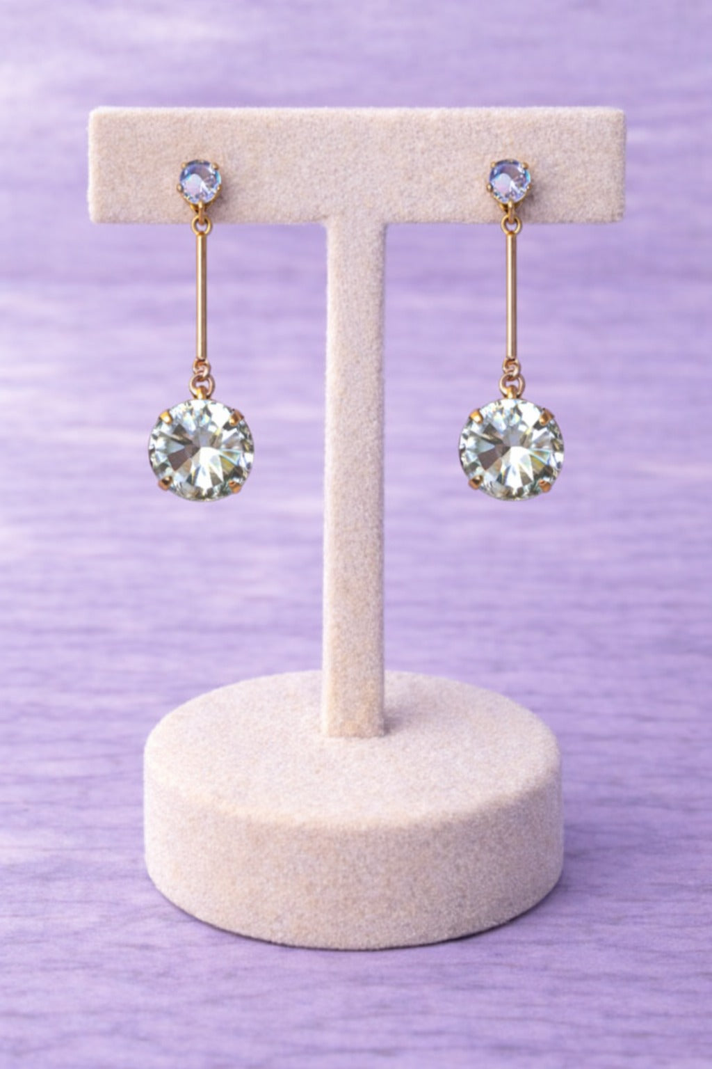Crystal Solitaire Drop Bar Earrings