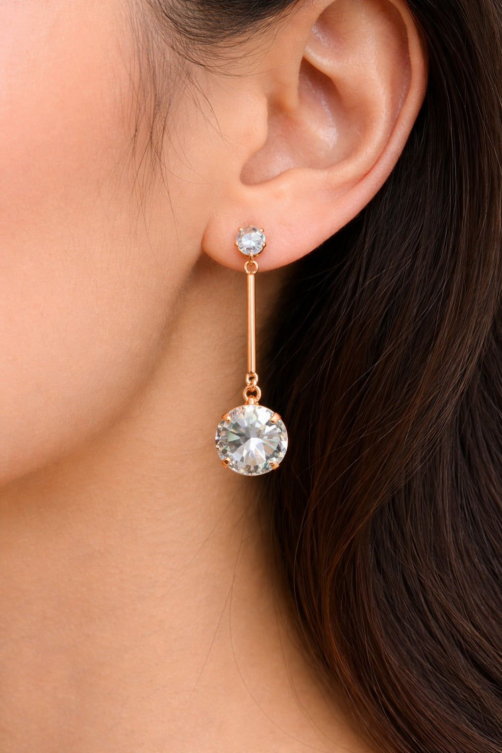 Crystal Solitaire Drop Bar Earrings