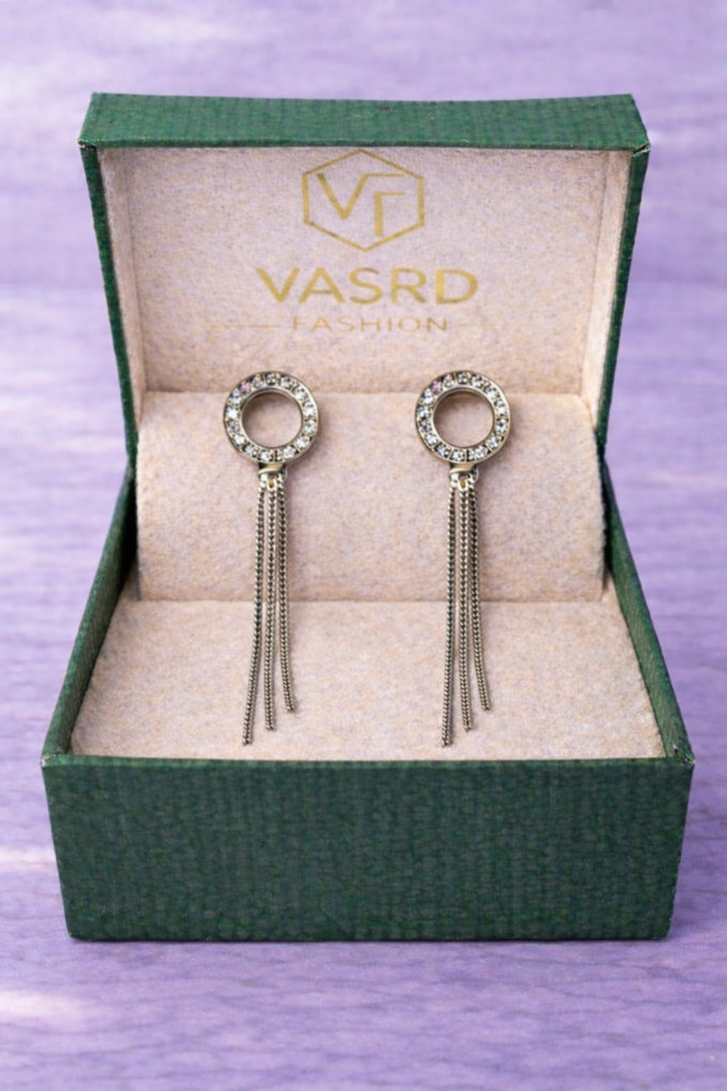 Crystal Halo Circle Chain Tassel Earrings