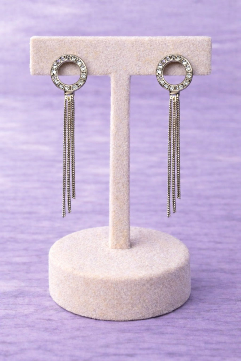 Crystal Halo Circle Chain Tassel Earrings