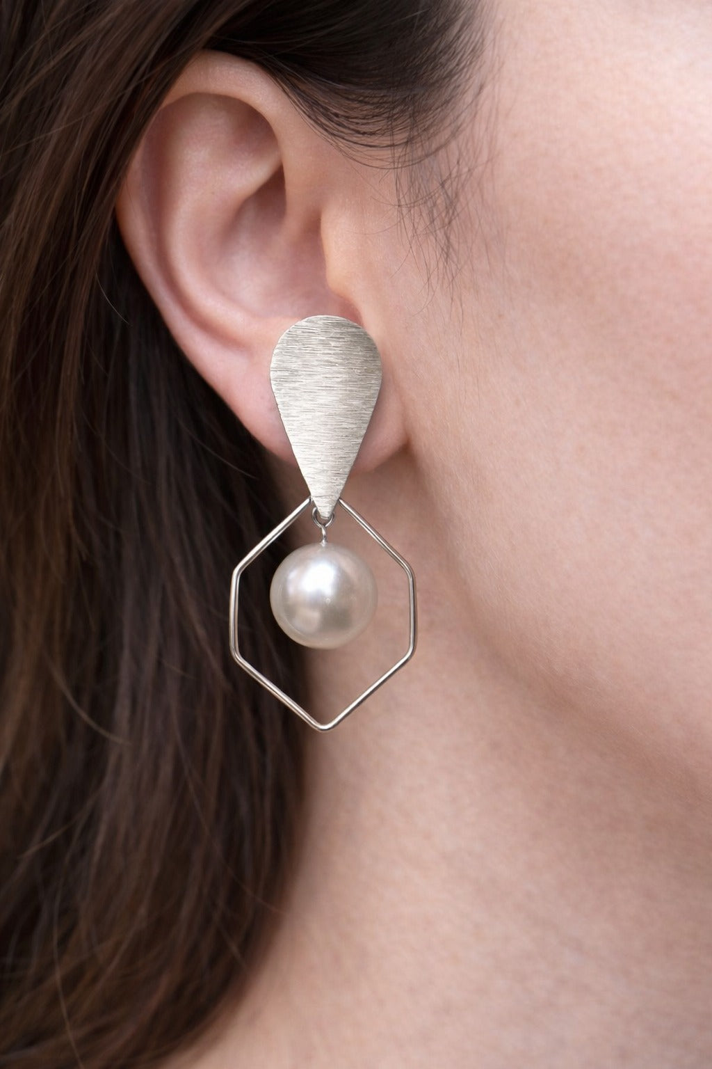 Geometric Pearl Hexagon Drop Earrings