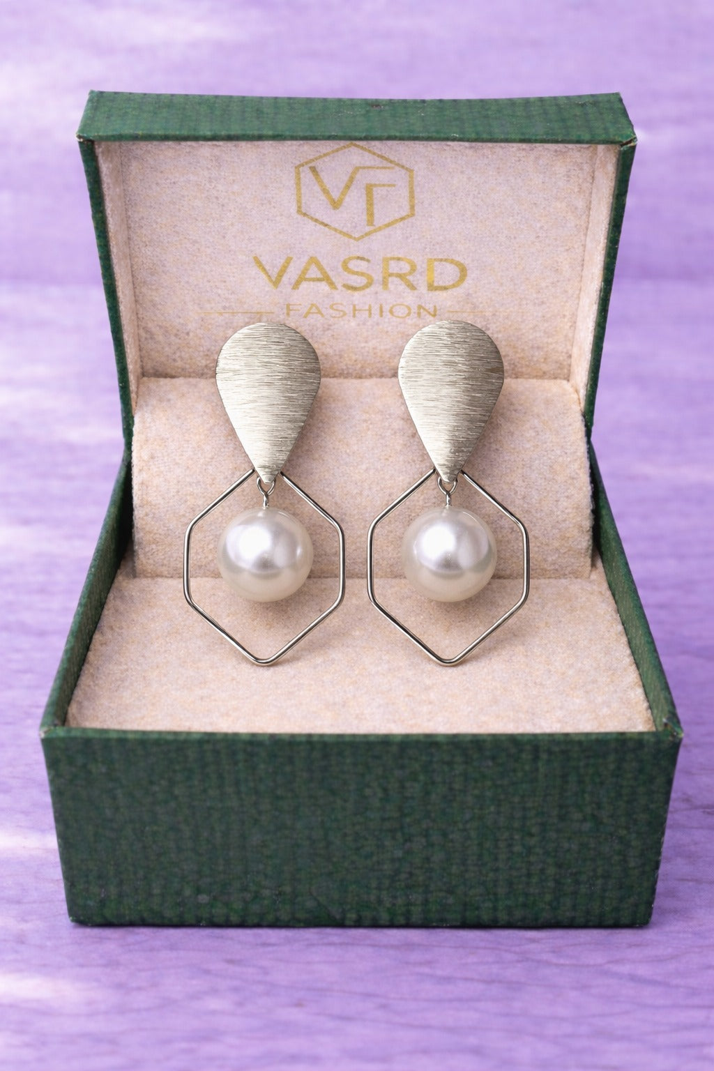 Geometric Pearl Hexagon Drop Earrings