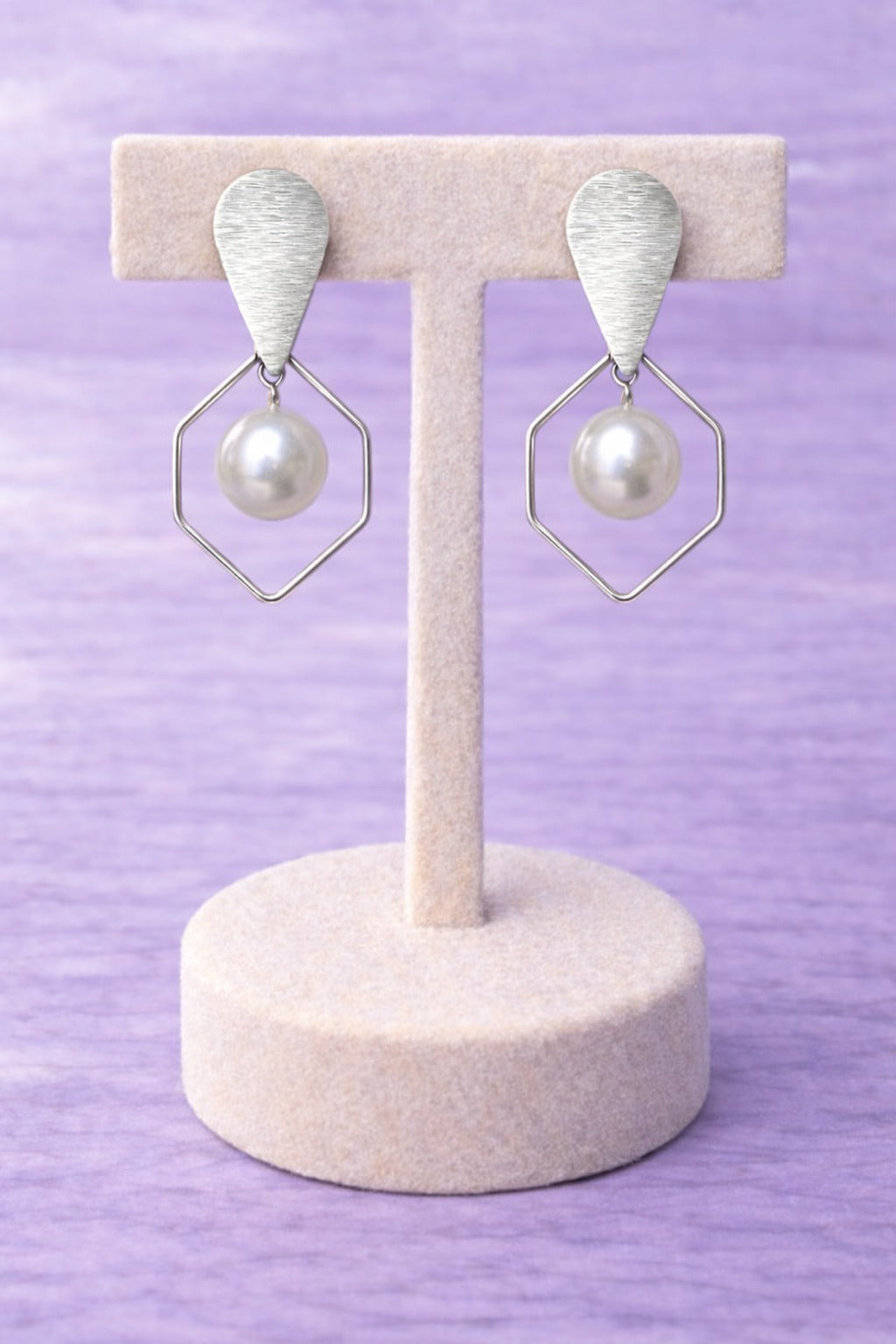 Geometric Pearl Hexagon Drop Earrings