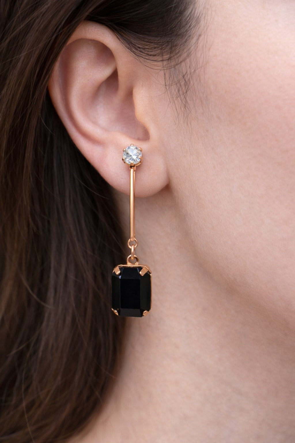 Black Onyx Crystal Bar Drop Earrings