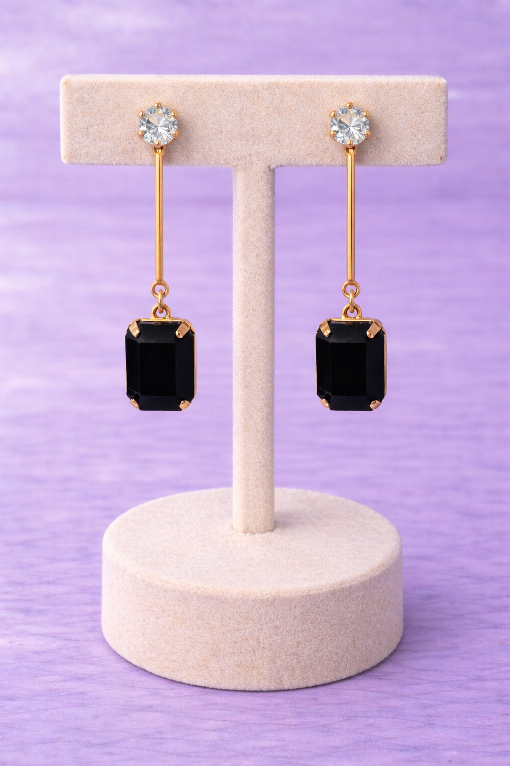 Black Onyx Crystal Bar Drop Earrings