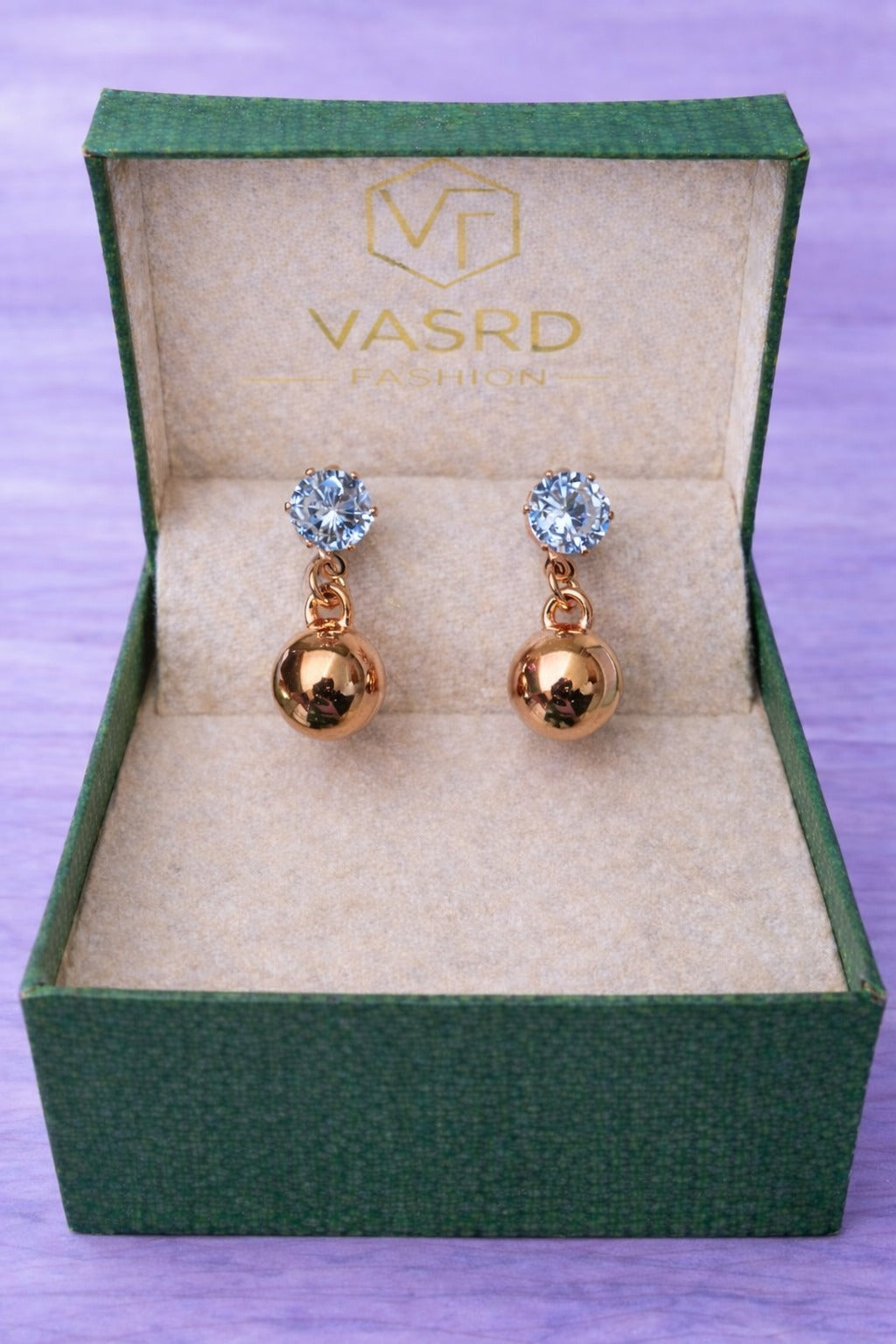 Crystal Stud Gold Ball Drop Earrings