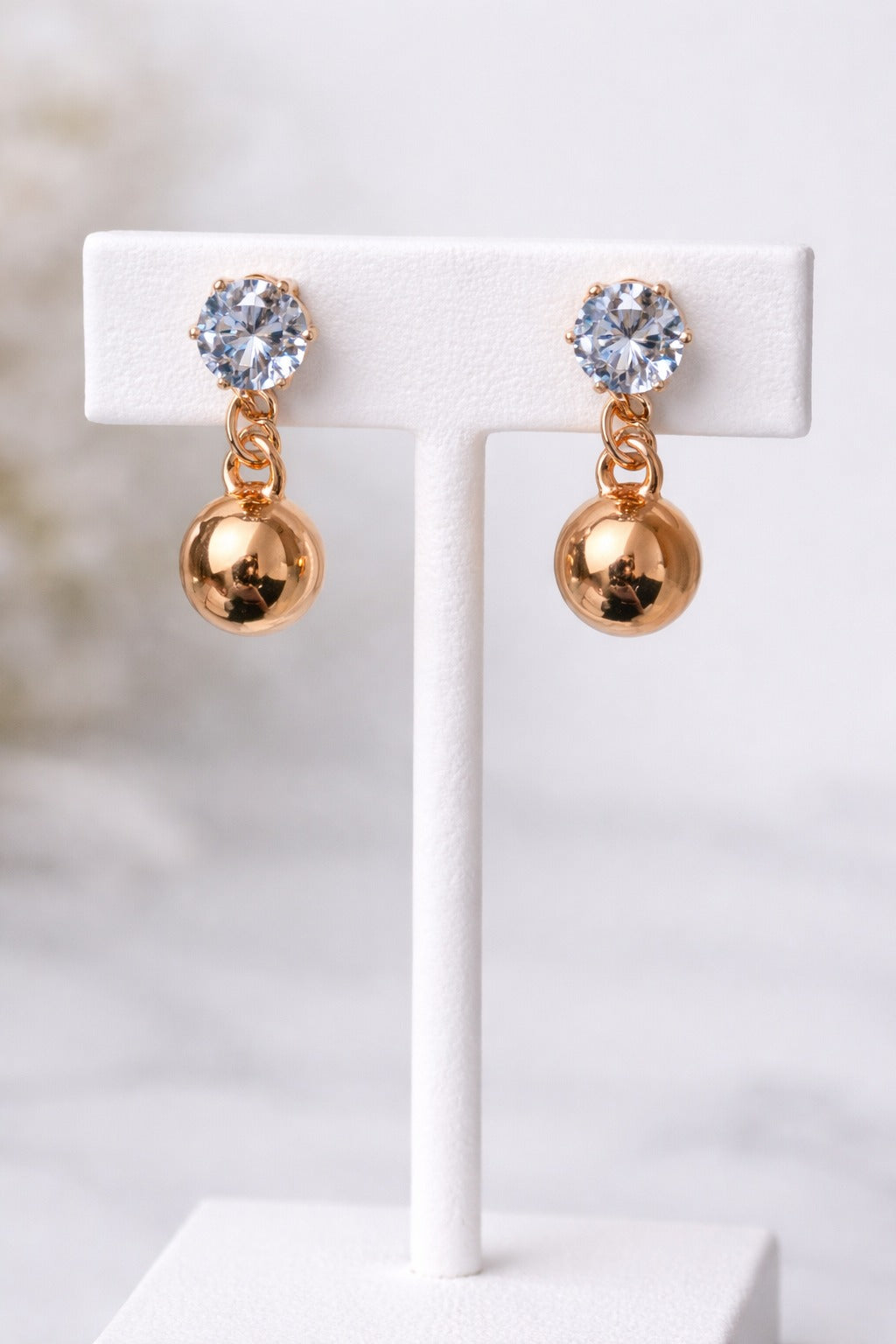 Crystal Stud Gold Ball Drop Earrings