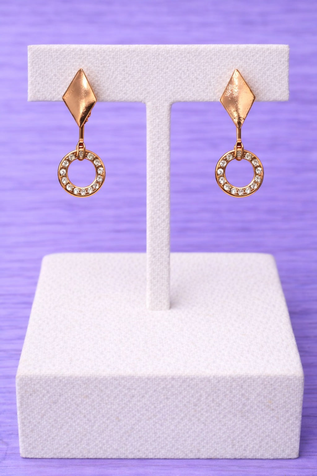 Rose Gold Diamond Shape Crystal Circle Drop Earrings