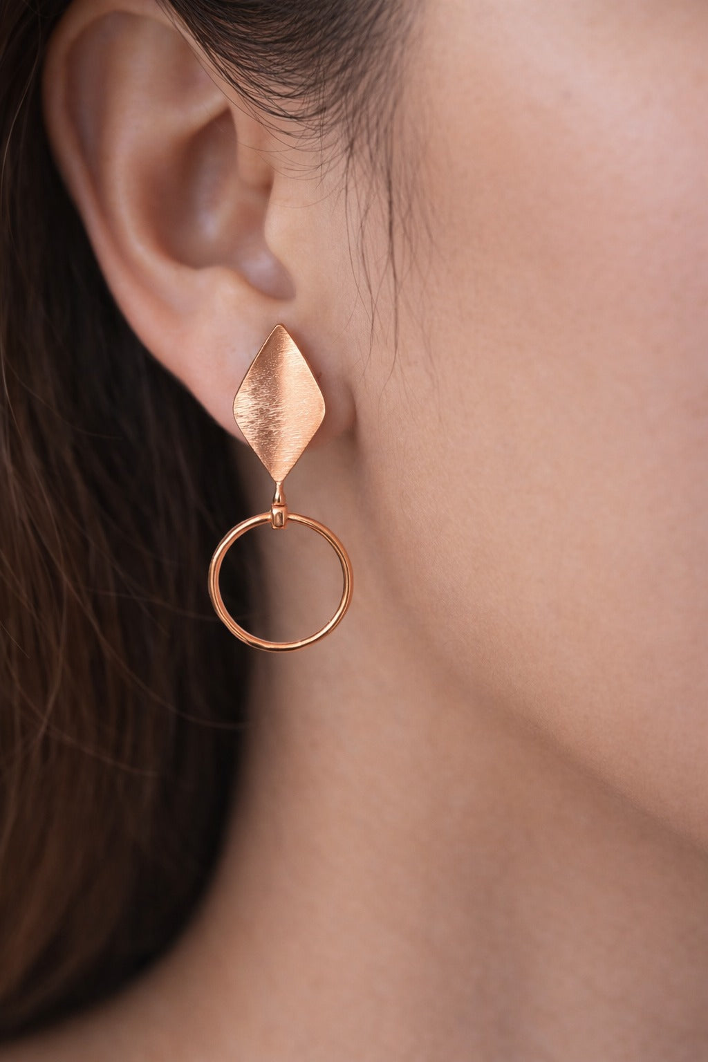 Rose Gold Leaf Shape Hoop Drop Earrings
