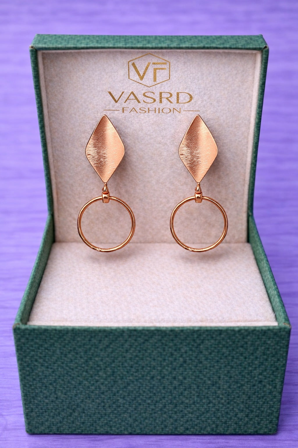 Rose Gold Leaf Shape Hoop Drop Earrings