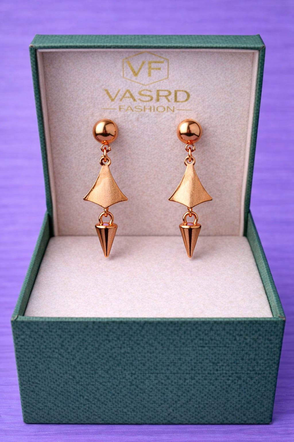 Modern Rose Gold Geometric Drop Earrings with Cone Dangle