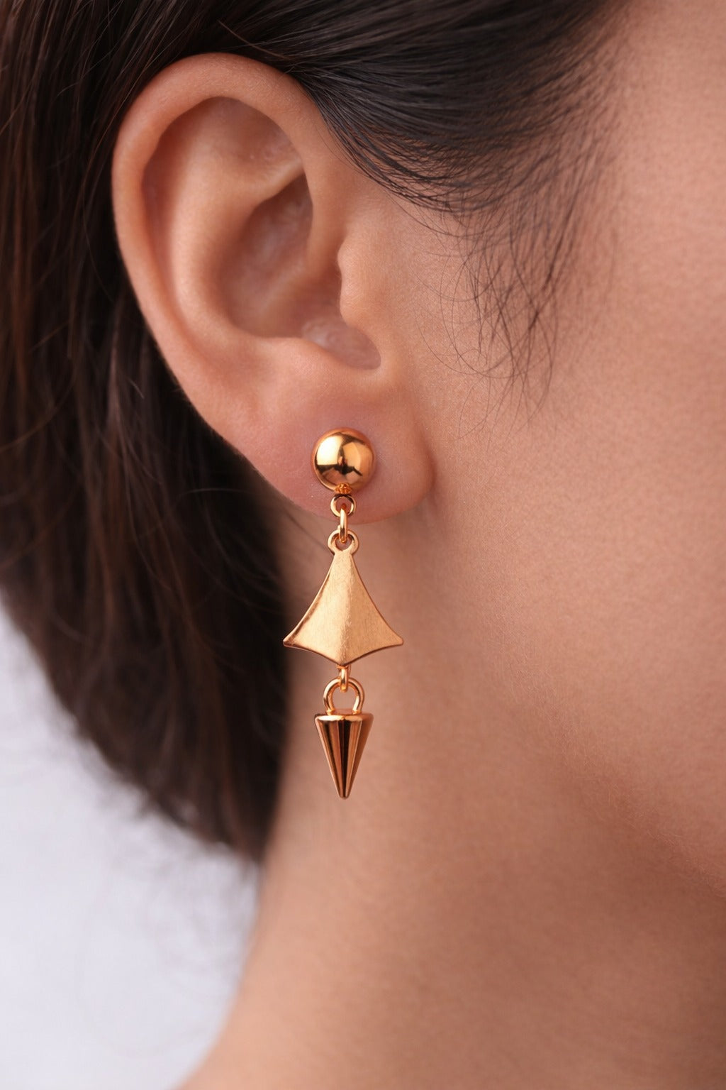 Modern Rose Gold Geometric Drop Earrings with Cone Dangle