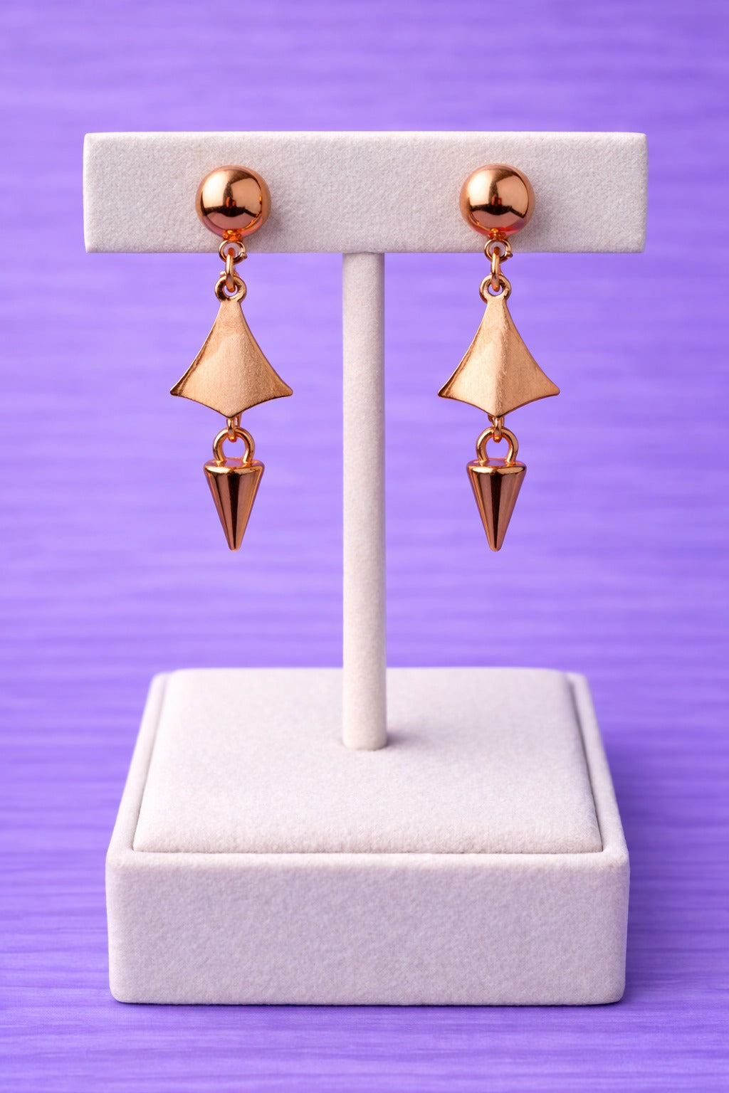 Modern Rose Gold Geometric Drop Earrings with Cone Dangle