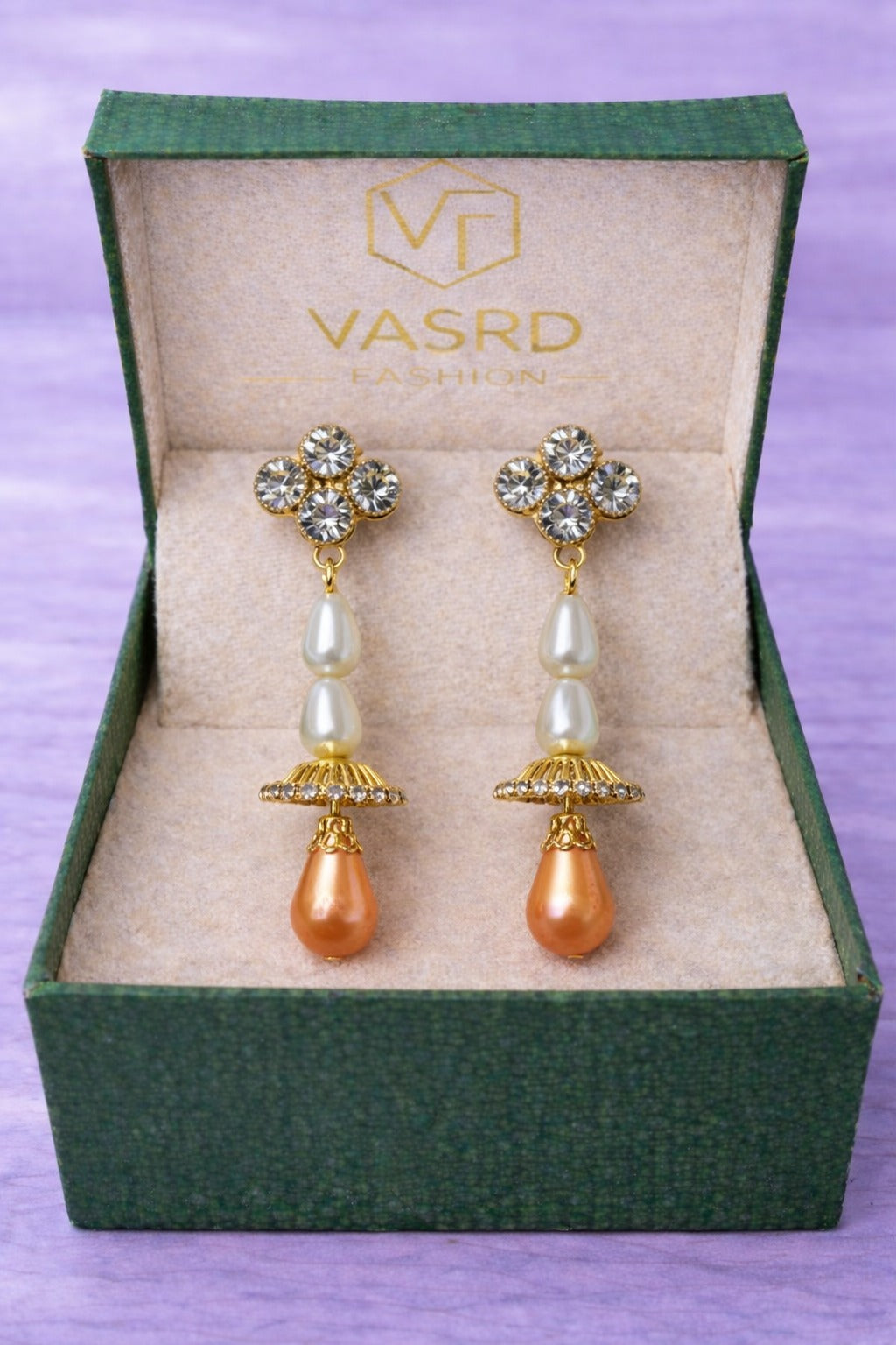 Crystal Floral Pearl Drop Jhumka Earrings