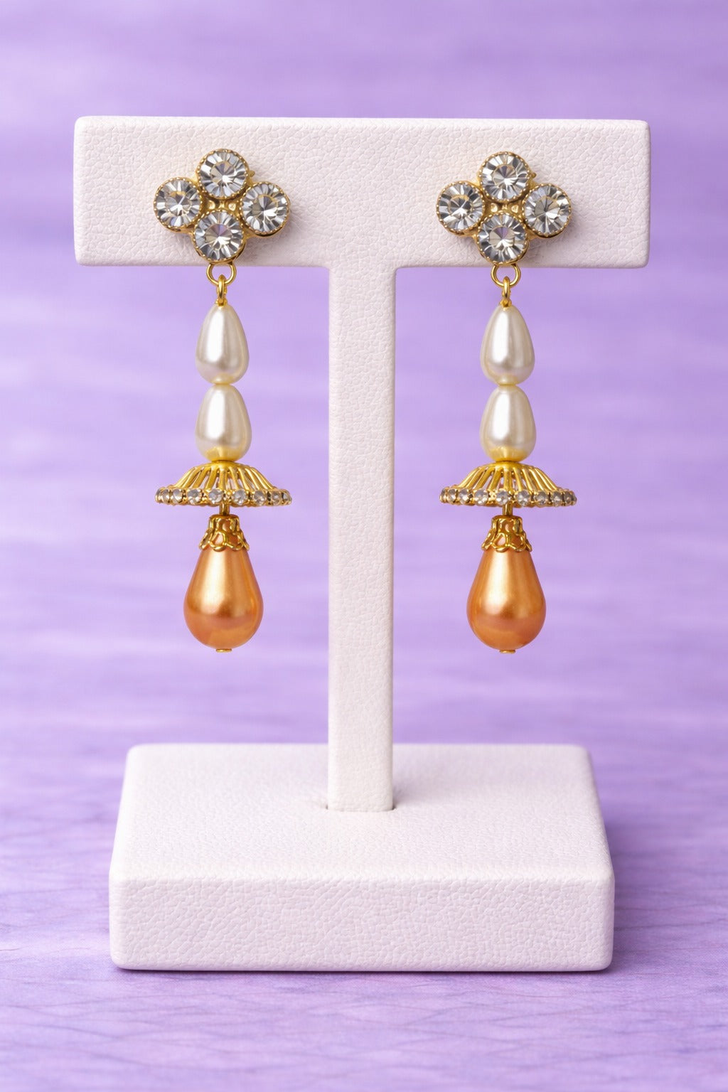 Crystal Floral Pearl Drop Jhumka Earrings