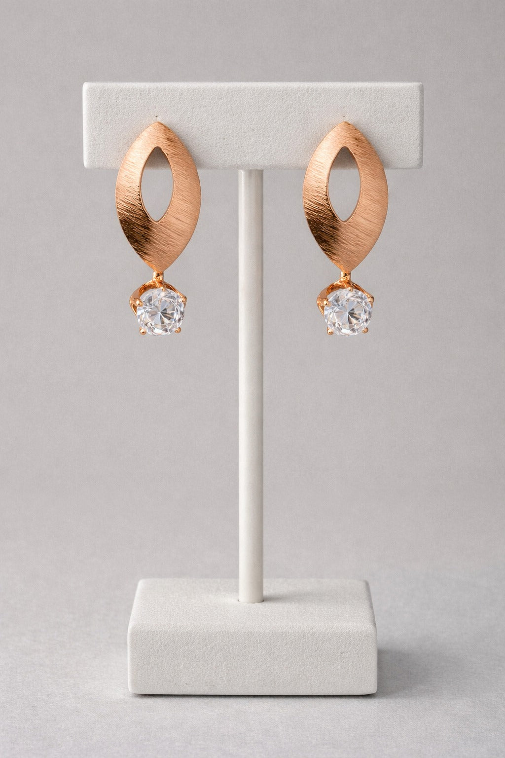 Modern Rose Gold Leaf Cutout Crystal Drop Earrings