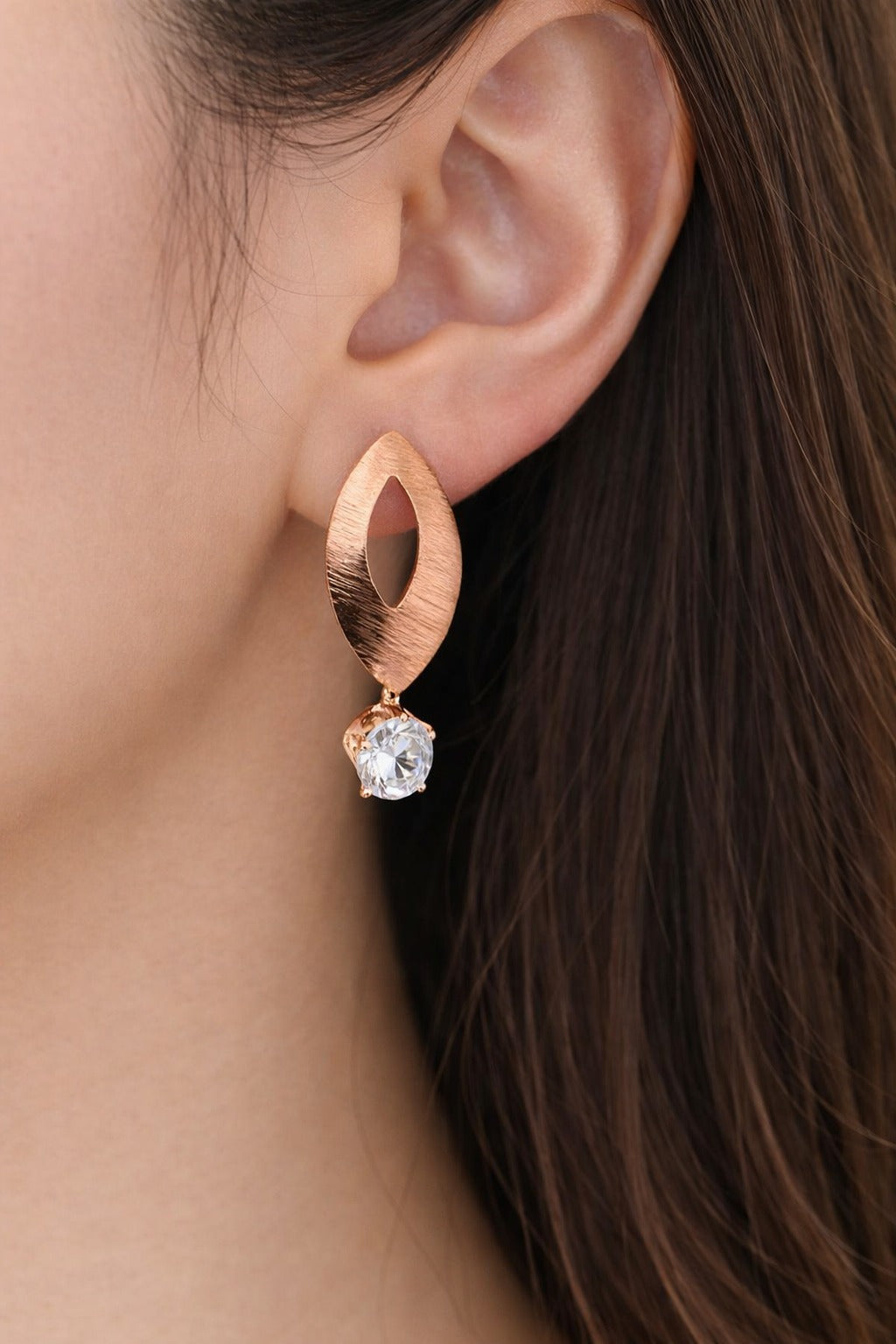 Elegant Rose Gold Leaf Shape Crystal Drop Earrings
