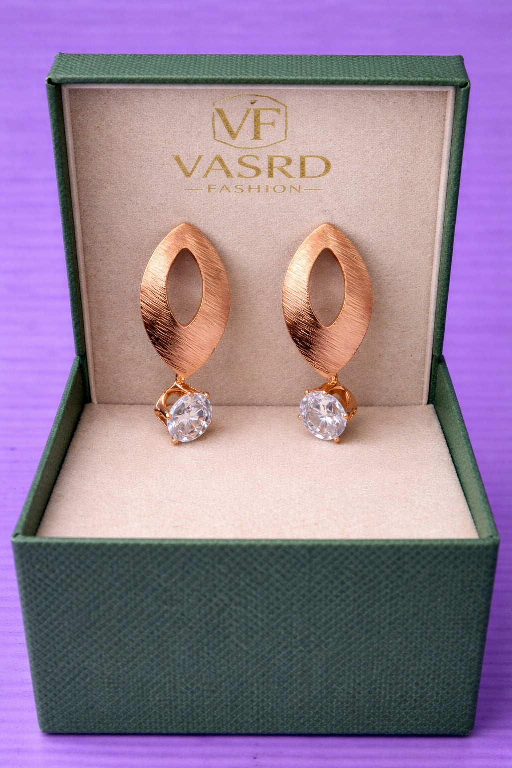 Elegant Rose Gold Leaf Shape Crystal Drop Earrings