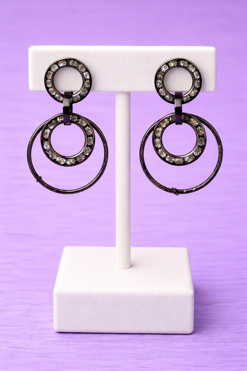 Black Rhodium Crystal Double Hoop Drop Earrings