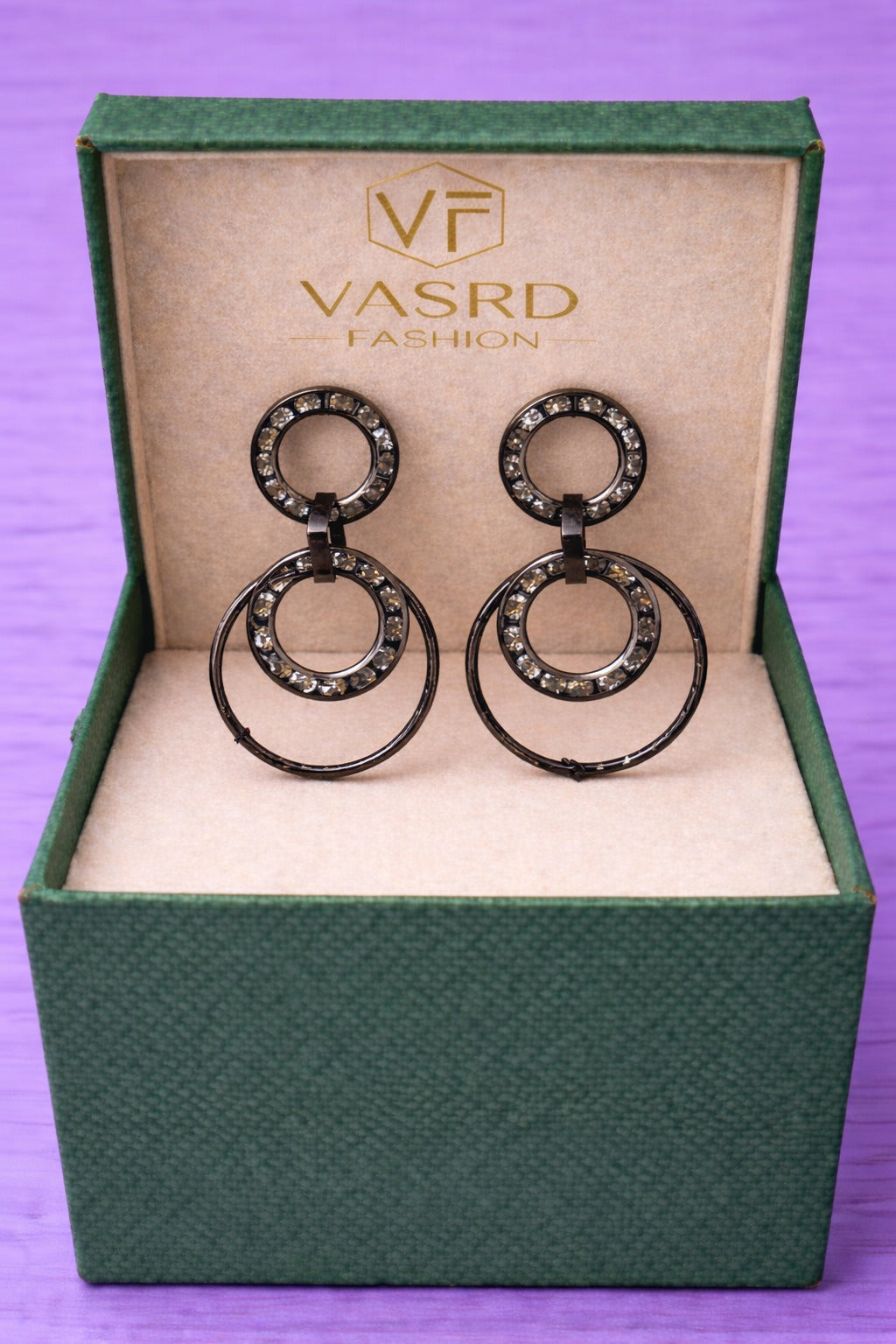 Black Rhodium Crystal Double Hoop Drop Earrings