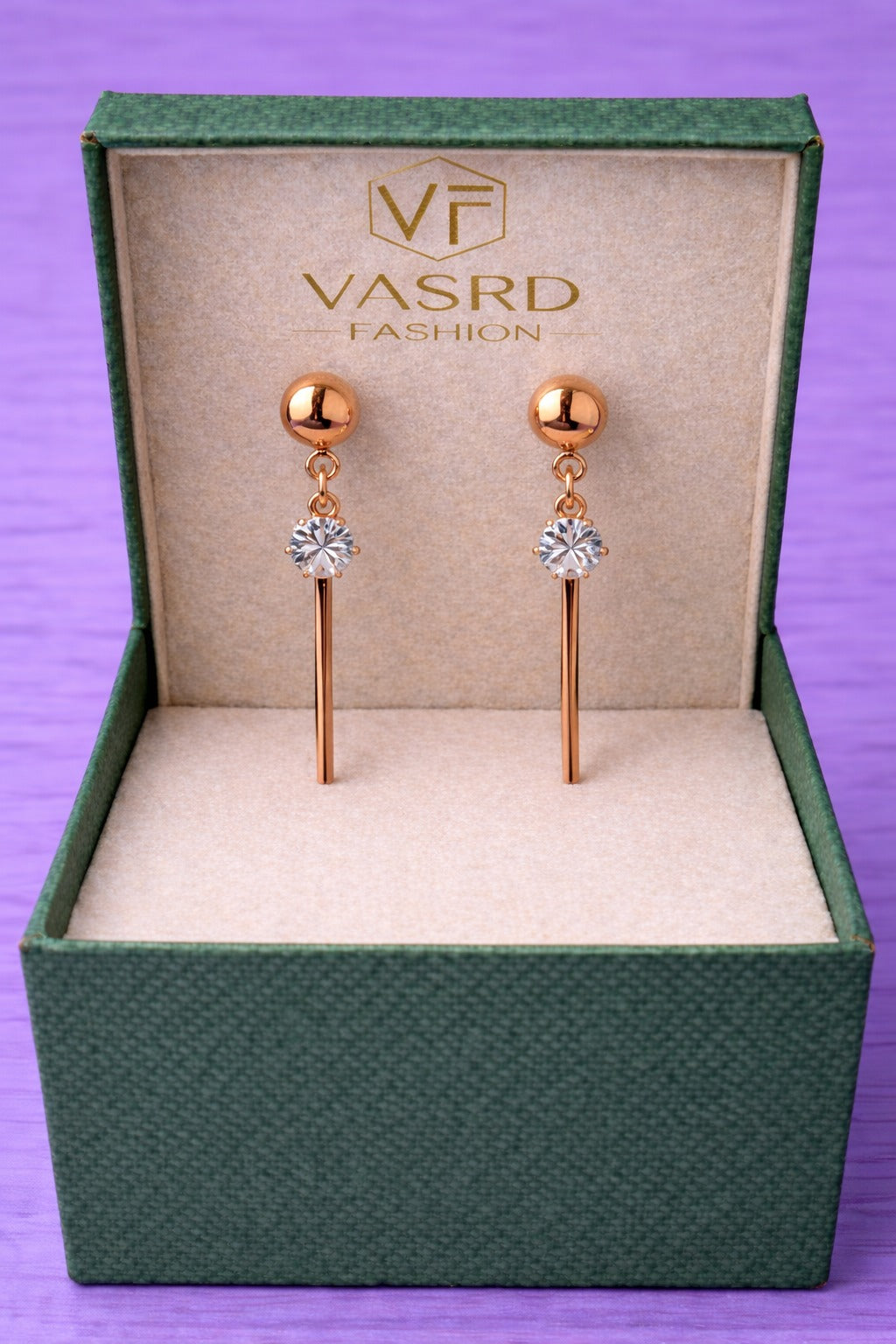 Elegant Rose Gold Crystal Drop Earrings with Minimalist Bar Dangle