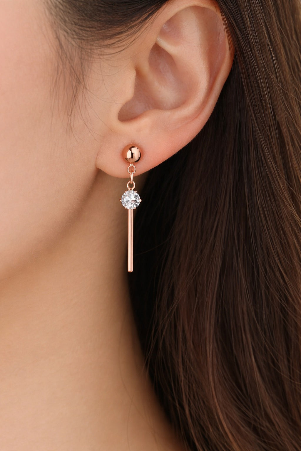 Elegant Rose Gold Crystal Drop Earrings with Minimalist Bar Dangle