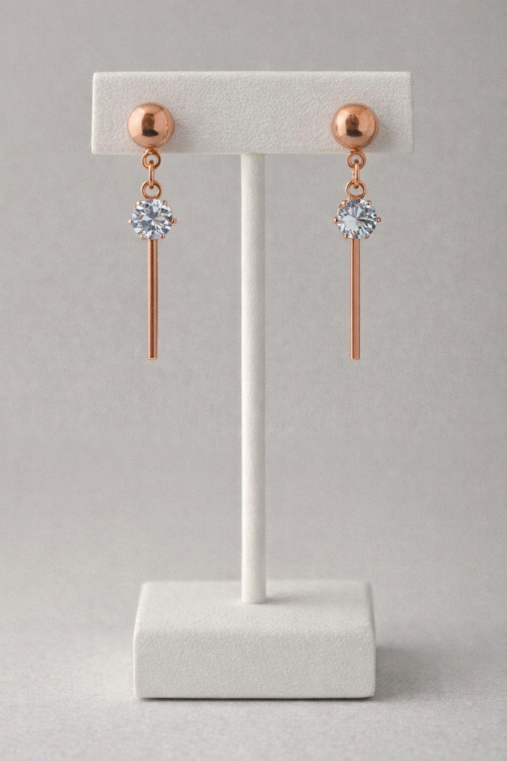 Elegant Rose Gold Crystal Drop Earrings with Minimalist Bar Dangle