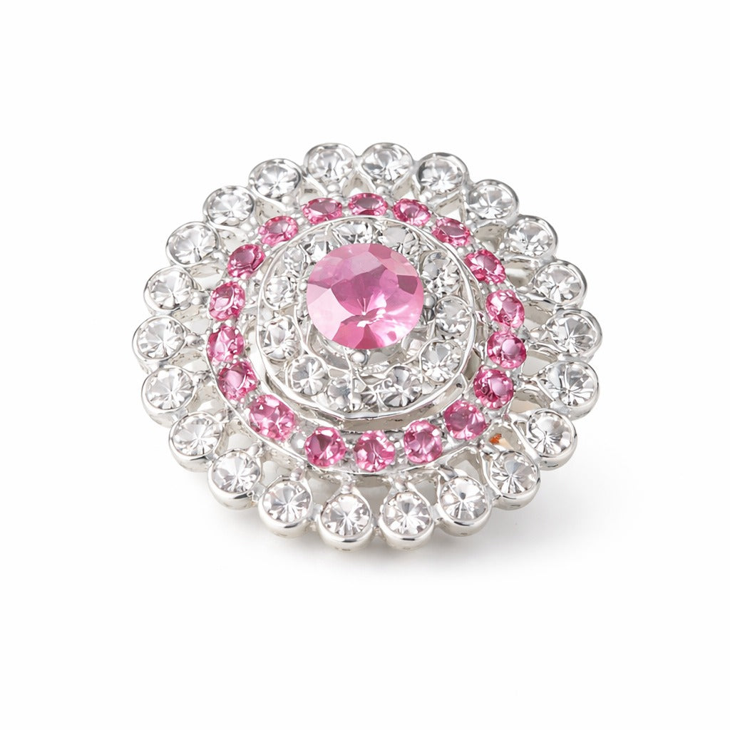 Elegant Pink Crystal Halo Statement Ring in Silver Tone