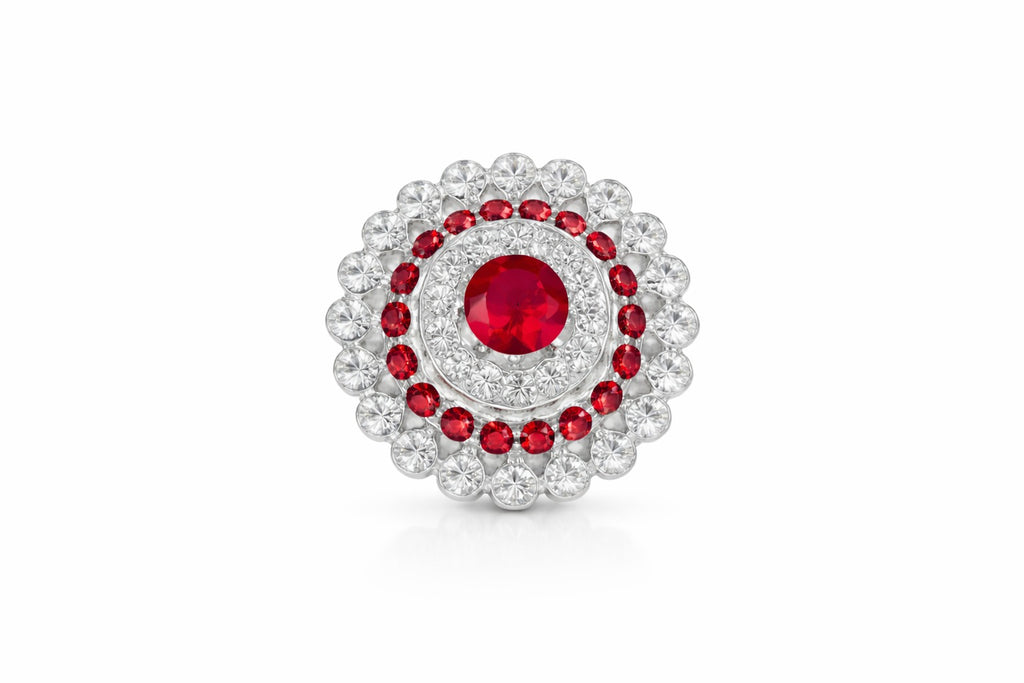 Silver-Tone Red Crystal Halo Statement Ring