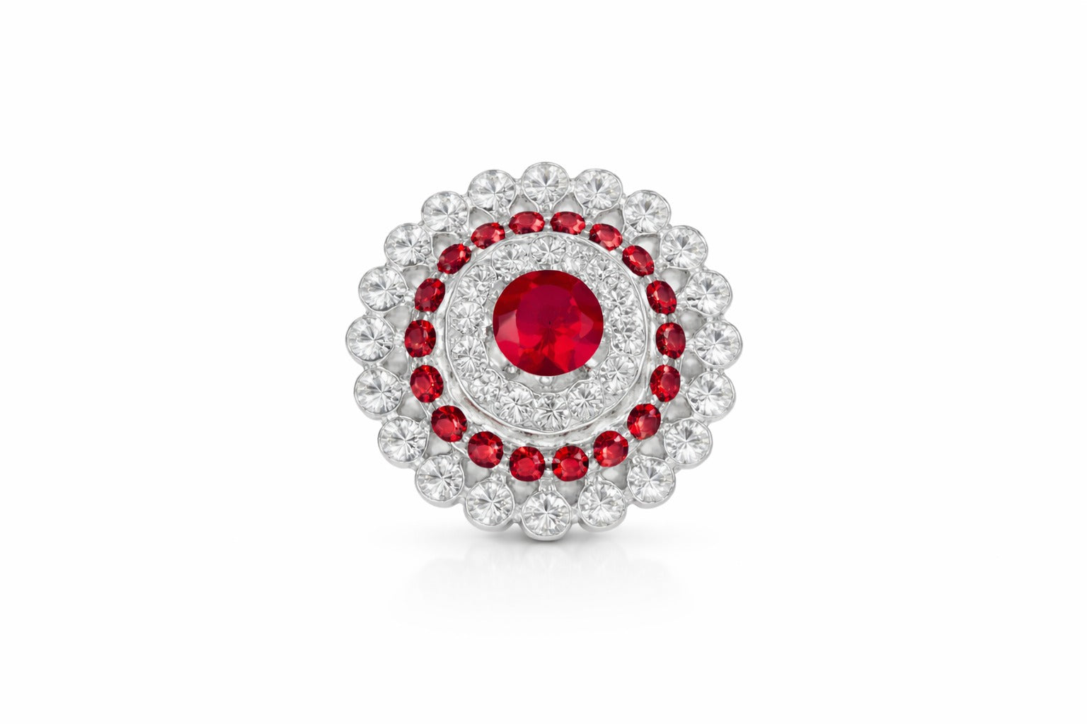 Silver-Tone Red Crystal Halo Statement Ring