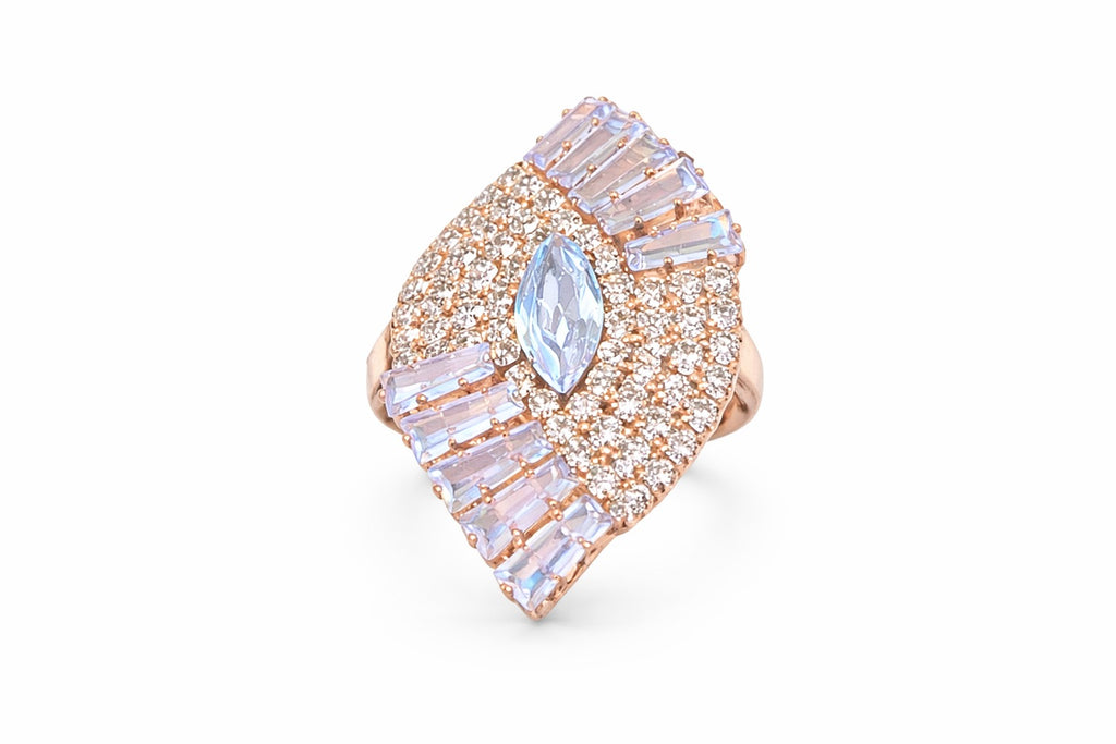 Rose Gold-Tone Blue Crystal Statement Ring