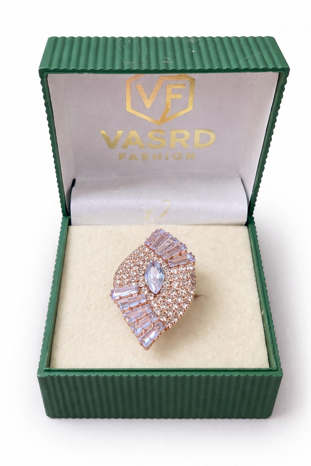 Rose Gold-Tone Blue Crystal Statement Ring