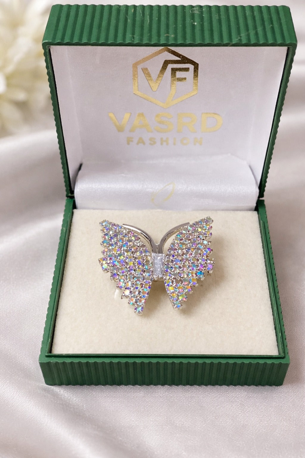 Elegant Sparkling Butterfly Statement Ring in Silver Finish