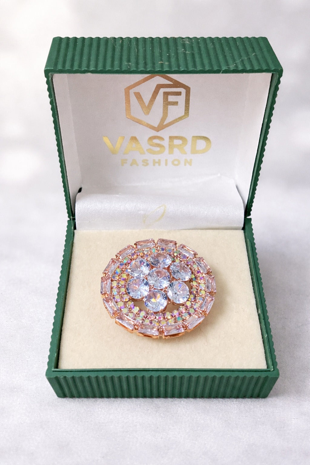 Rose Gold Multistone Crystal Halo Statement Ring