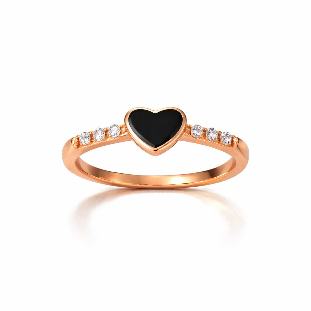 Rose Gold Black Heart Crystal Accent Ring