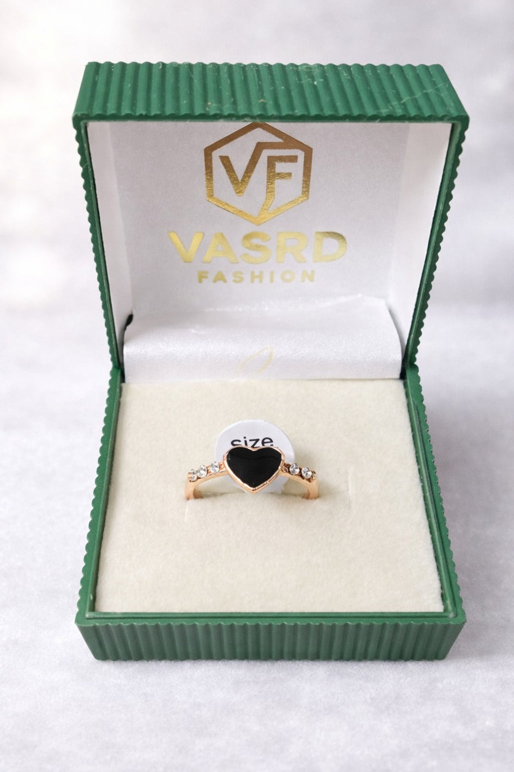 Rose Gold Black Heart Crystal Accent Ring