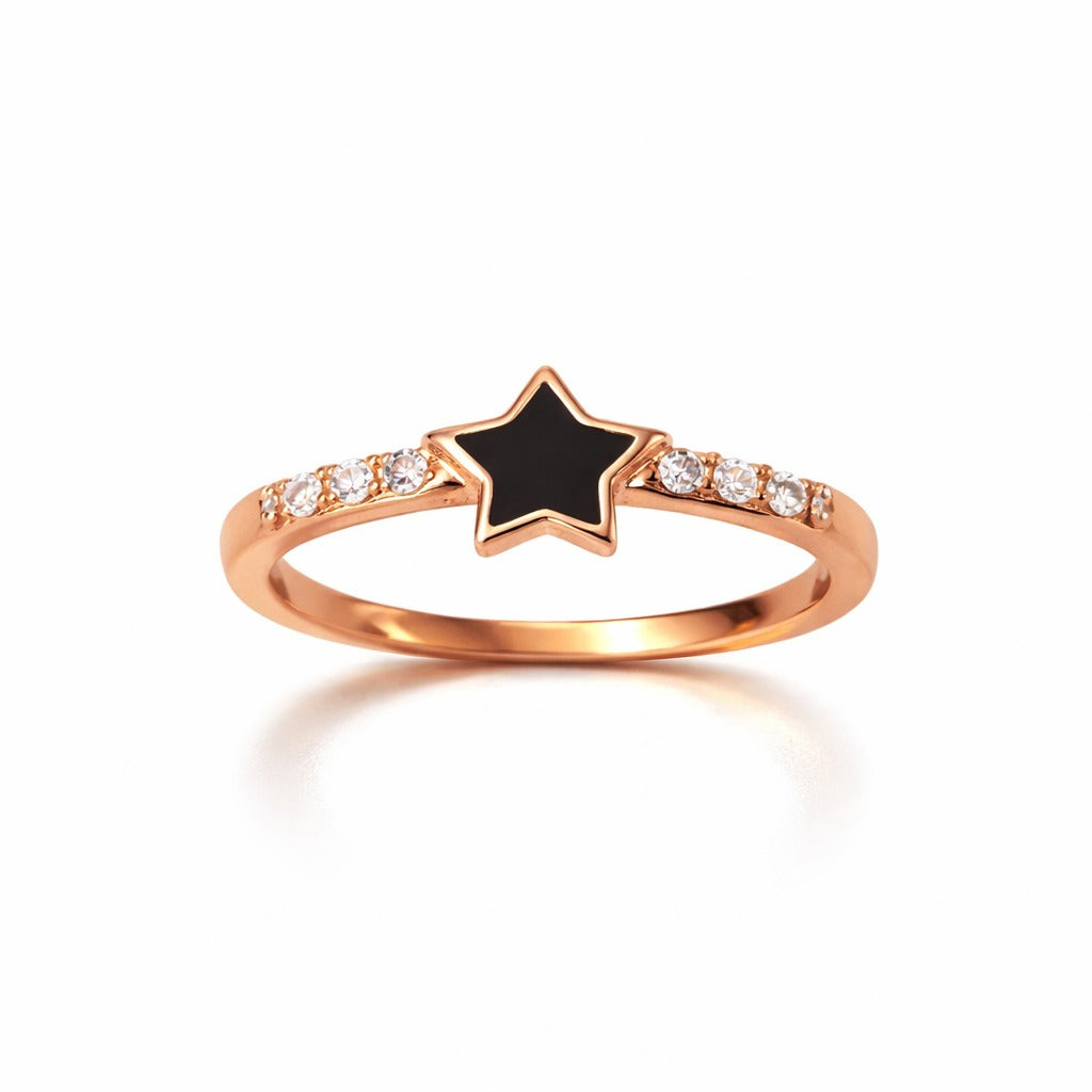 Rose Gold Black Star Crystal Accent Ring