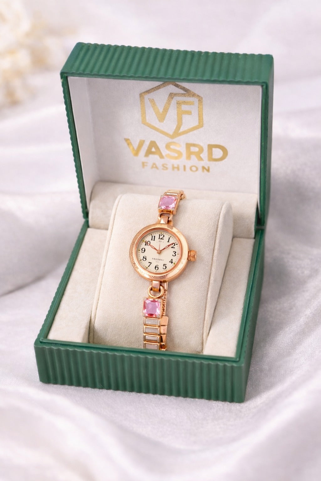 Elegant Rose Gold Women’s Bracelet Watch with Pink Crystal Accents