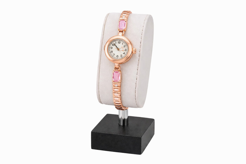 Elegant Rose Gold Women’s Bracelet Watch with Pink Crystal Accents