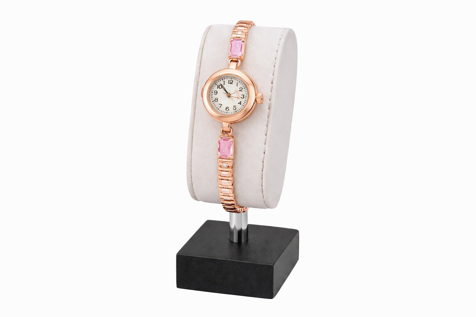 Elegant Rose Gold Women’s Bracelet Watch with Pink Crystal Accents