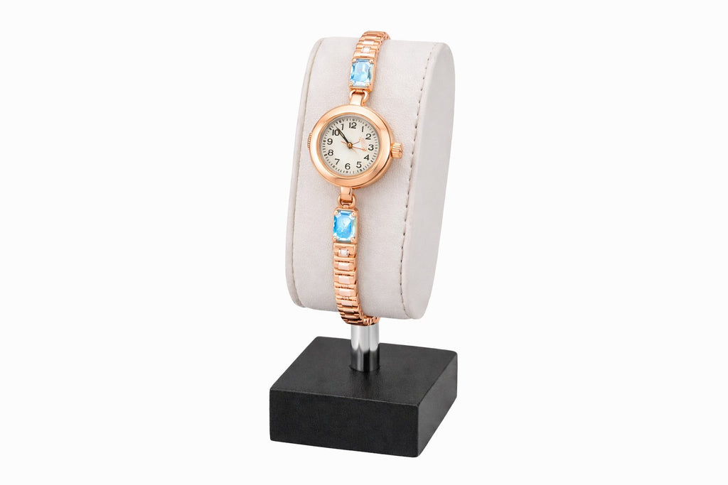 Elegant Rose Gold Women’s Bracelet Watch with Sky Blue Crystal Accents