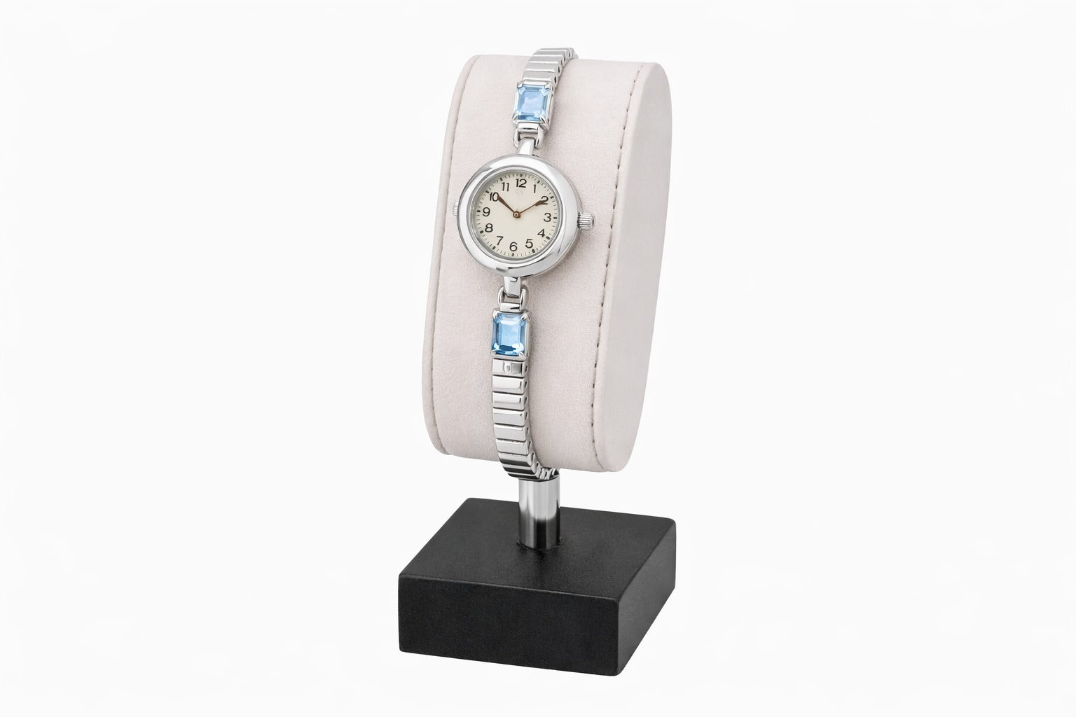 Elegant Silver Women’s Bracelet Watch with Sky Blue Crystal Accents