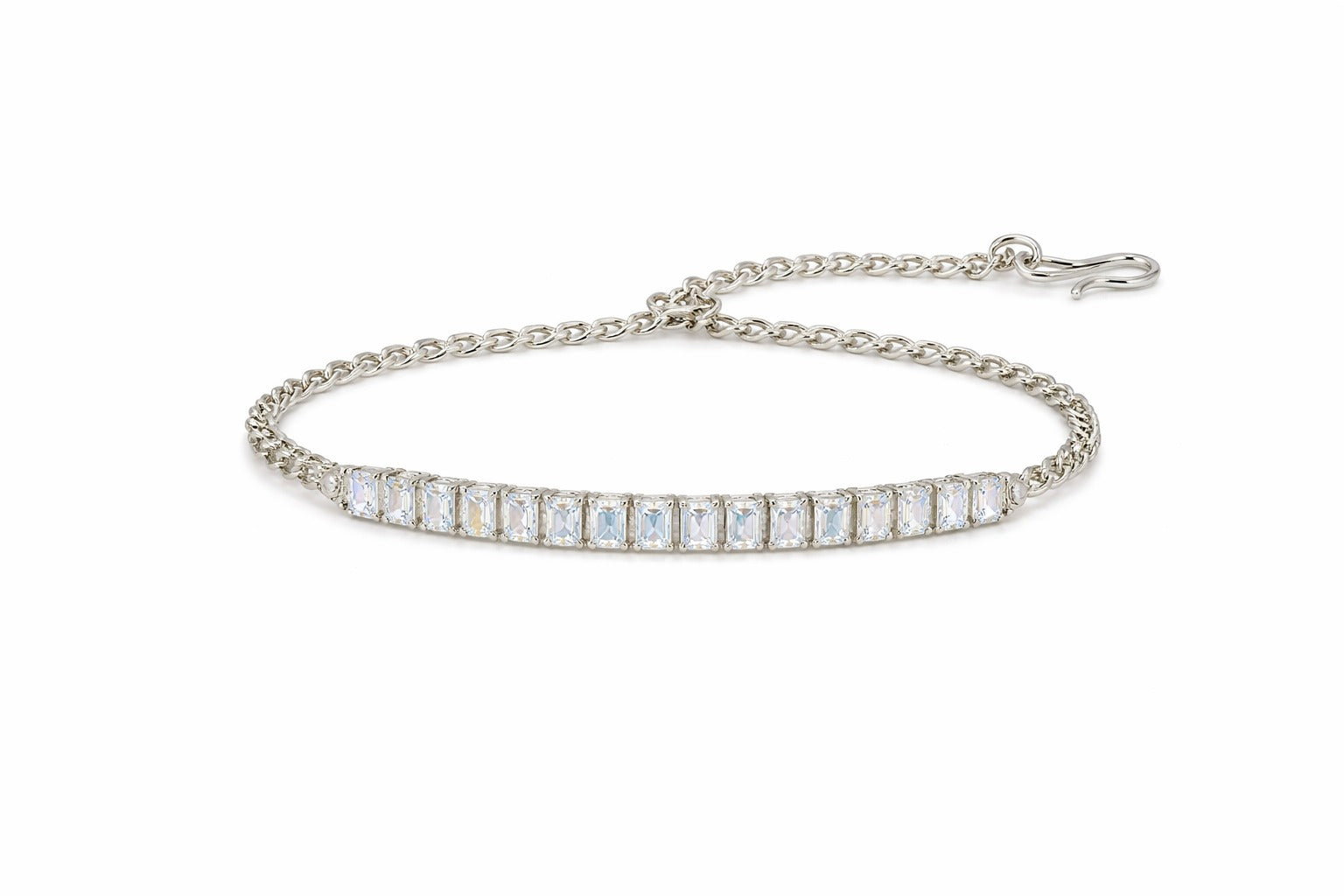 Elegant Rectangular Crystal Silver Chain Bracelet