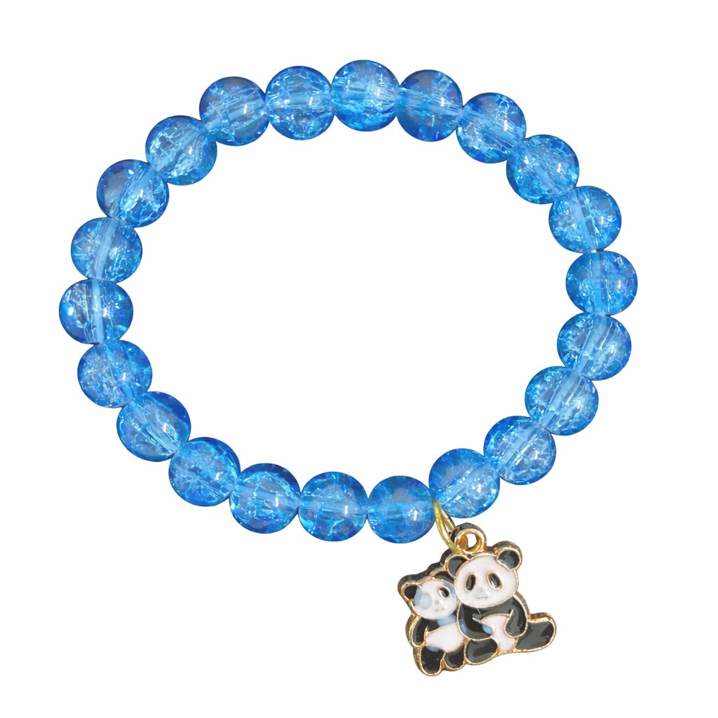 Blue Glass Beaded Bracelet with Panda Charm