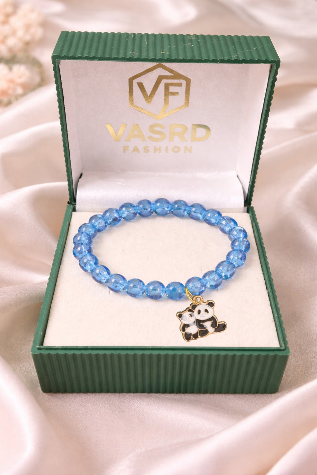 Blue Glass Beaded Bracelet with Panda Charm
