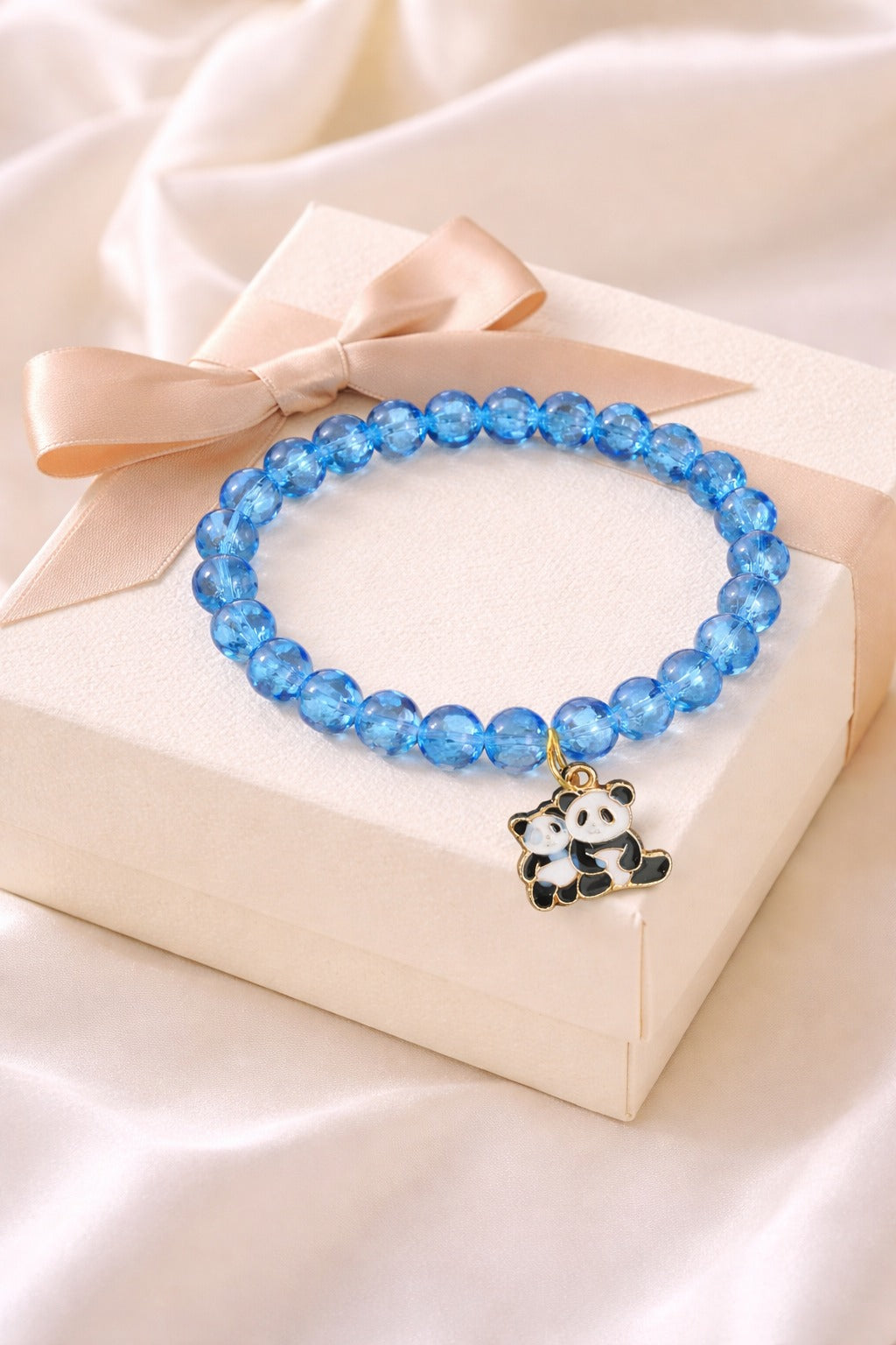 Blue Glass Beaded Bracelet with Panda Charm